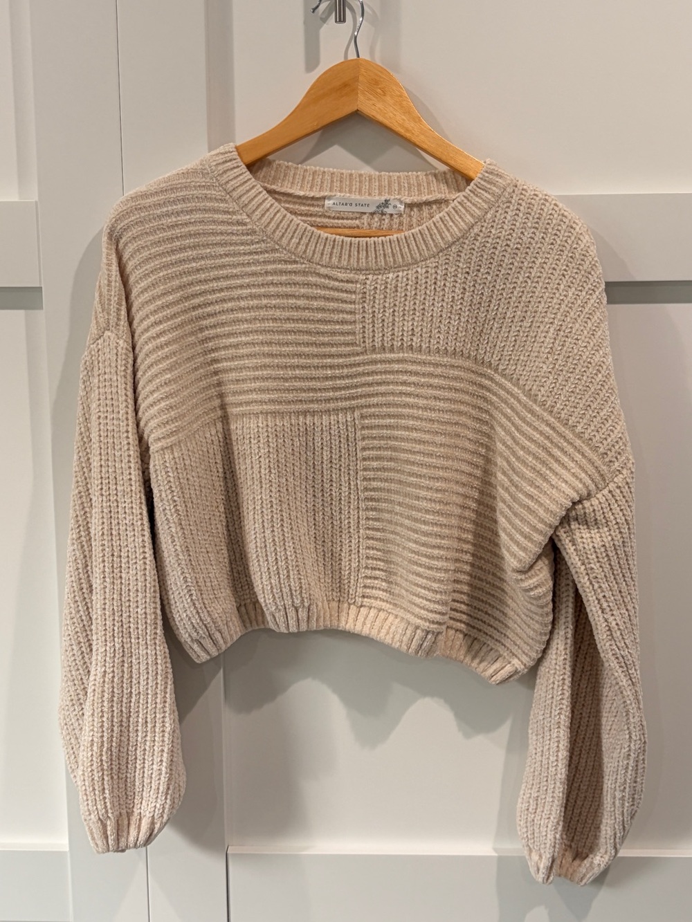 Altar'd State Neutral Patchwork Crewneck Sweater - XS